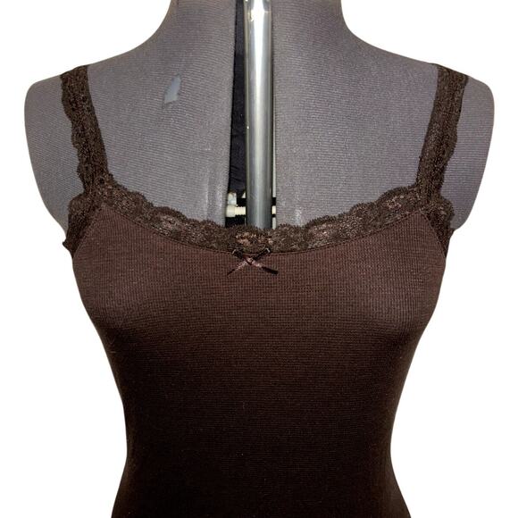 Faded Glory Lace Bow Cami Tank Top Brown Size XL Coquette Trashy Y2k Trendy - Picture 2 of 5